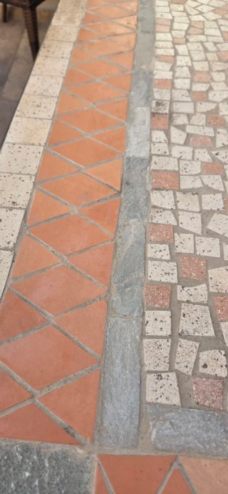 Mesa jardín hierro y piedra mosaico 150x90