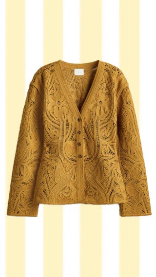 Cárdigan H&M crochet mostaza Talla XL