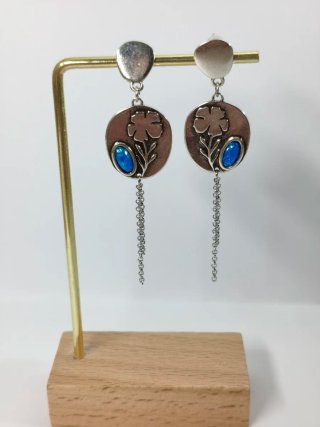 Pendientes largos plata con piedra azul