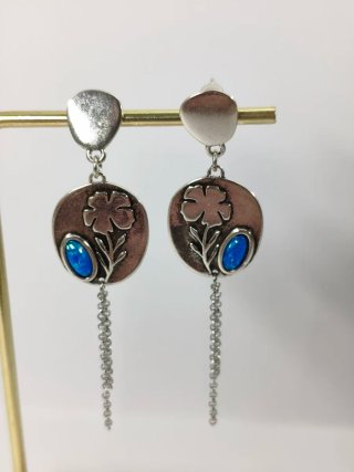 Pendientes largos plata con piedra azul