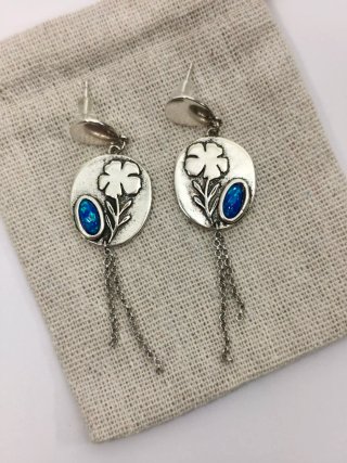 Pendientes largos plata con piedra azul