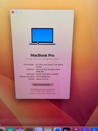 MacBook Pro 13” i7 / 16GB RAM / 500GB SSD