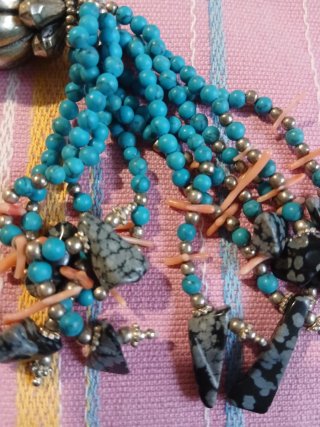 Collana etnica corallo e perle turchesi