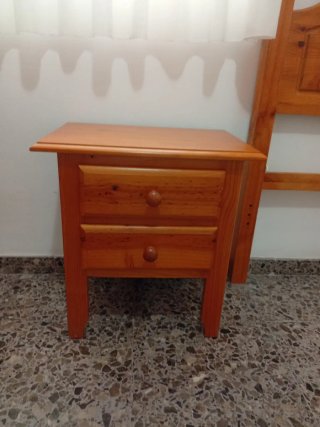Cabecero y Mesita Madera Cama 90