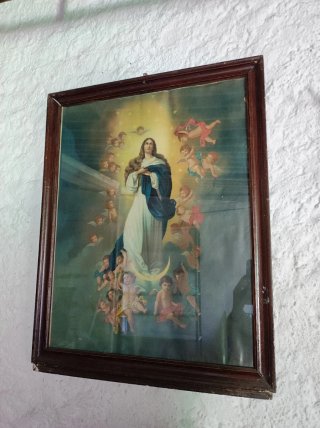 Cuadro antiguo Virgen con ángeles