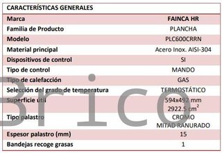 Plancha Gas Cromo Ranurada Serie 500 - PLC600CRRN