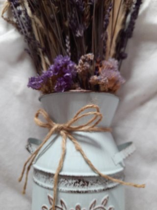 Florero Vintage Metal Flores Secas Lavanda