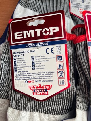 Pack 12 Guantes de Trabajo Emtop Latex Talla XL