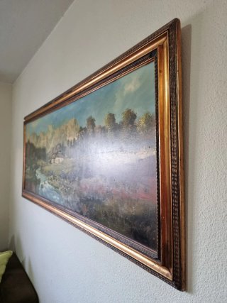 Cuadro Antiguo Dorado Paisaje Montañoso