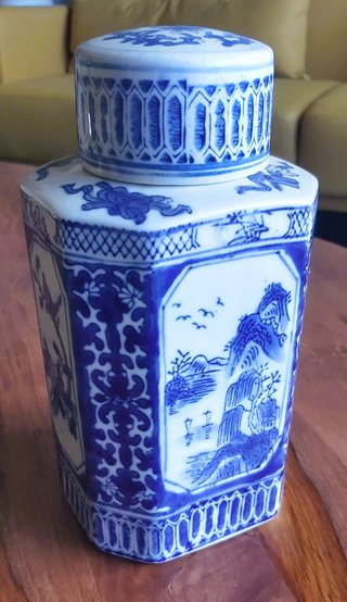 Vaso Cinese Vintage Ceramica Blu