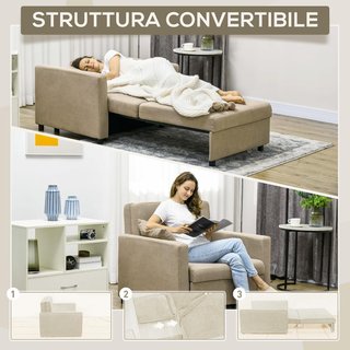Sofá Cama Individual Con 2 Cojines Y Espacio De Almacenamiento, Sofá Cama Individual Para Sala De Estar En Tejido Efecto Terciopelo Y Metal, 100X98X88 Cm, Marrón Claro