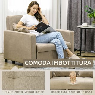 Sofá Cama Individual Con 2 Cojines Y Espacio De Almacenamiento, Sofá Cama Individual Para Sala De Estar En Tejido Efecto Terciopelo Y Metal, 100X98X88 Cm, Marrón Claro