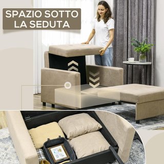 Sofá Cama Individual Con 2 Cojines Y Espacio De Almacenamiento, Sofá Cama Individual Para Sala De Estar En Tejido Efecto Terciopelo Y Metal, 100X98X88 Cm, Marrón Claro