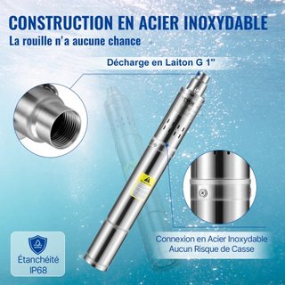 Bomba Sumergible de Pozo Profundo, 550W 230V/50Hz, 35L/min 108 m de Altura Resistente a Arena <5%, 20 m de Cable Eléctrico, Bombas de Agua de Acero Inoxidable de 7.6 cm para Uso Industrial, Irriga...