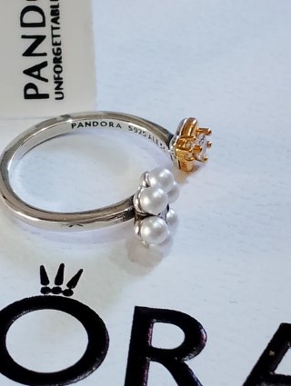 Anillo Pandora Flor y Abeja Ajustable