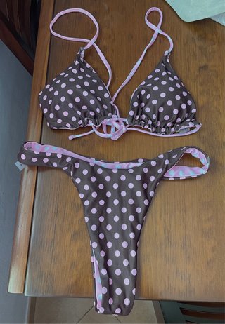 Bikini lunares marrón y rosa
