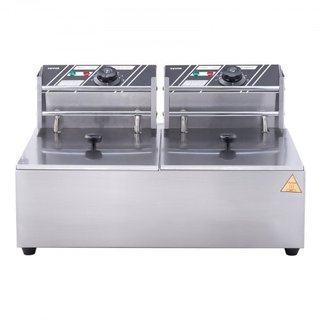 Freidora Eléctrica Comercial, Freidora de Encimera Eléctrica de Gran Capacidad de 24L con Doble Cesta Extraíble, Freidora Doble de Acero Inoxidable de 5000W para Cocina, Restaurante y Uso Comercia...
