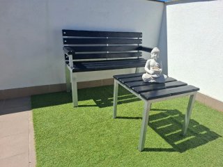 Banco y mesa de exterior metal y madera