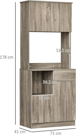 Credenza Moderna per Cucina o Soggiorno, Mobile Buffet con Armadietti e Cassetti in Legno, Grigio, 71X41X178Cm