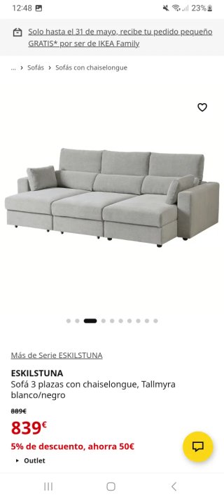 Sofá Cama Chaiselongue Ikea Gris/Beige