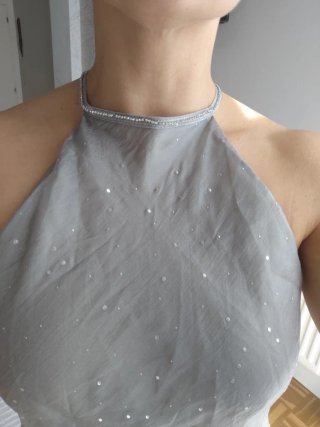 Vestido largo Zara plateado con brillos