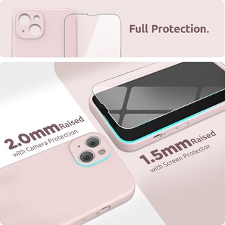 Cover in silicone rosa per iPhone 13 con protezione per fotocamera