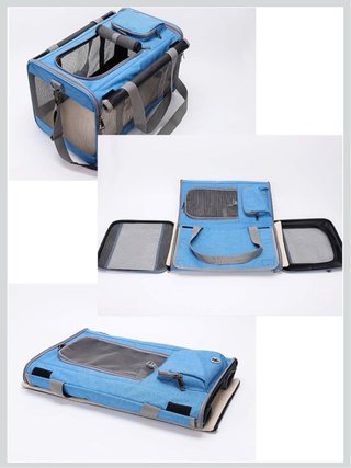 Transportín Plegable Perros y Gatos Azul/Gris