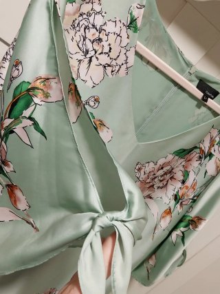 Vestido Couchel Verde Agua Floral Talla L+ Fiesta