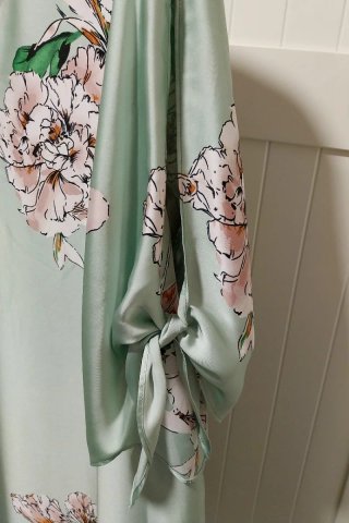 Vestido Couchel Verde Agua Floral Talla L+ Fiesta