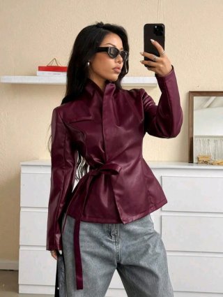 Chaqueta cuero rojo oscuro