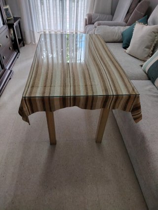 Mesa camilla cristal y madera