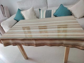 Mesa camilla cristal y madera