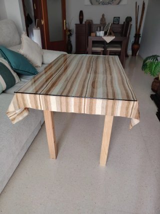 Mesa camilla cristal y madera