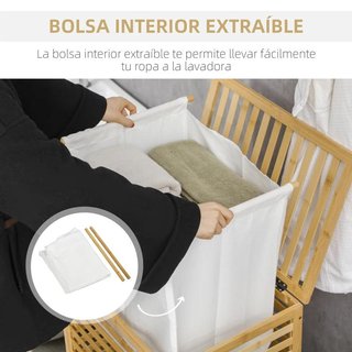 Cestino per Bucato in Bambù Capacità 55L