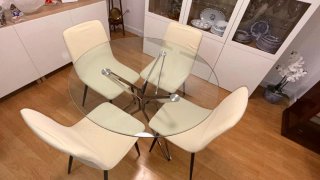 Mesa Comedor Redonda Cristal y Metal