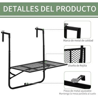 Mesa Balcón Plegable Metal Ajustable 60x60 Negro