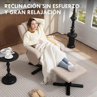 Sillón Relax Reclinable Giratorio Reposapiés Beige