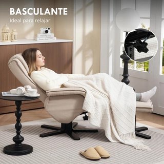 Sillón Relax Reclinable Giratorio Reposapiés Beige