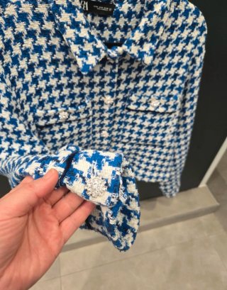 Giacca Zara fantasia pied de poule blu
