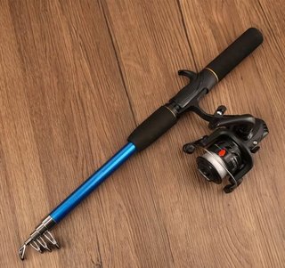 Kit Pesca Caña Carrete Anzuelos Negro 150cm