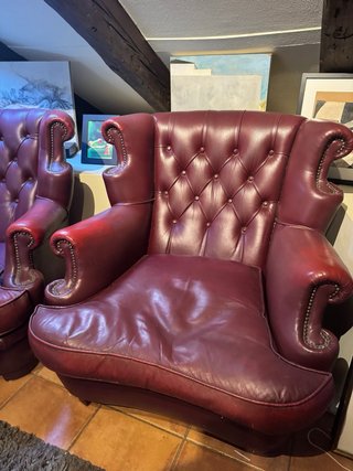 Sillones Chester Piel Marrón/Rojo