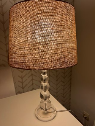 Lámpara de mesa cristal y tela beige