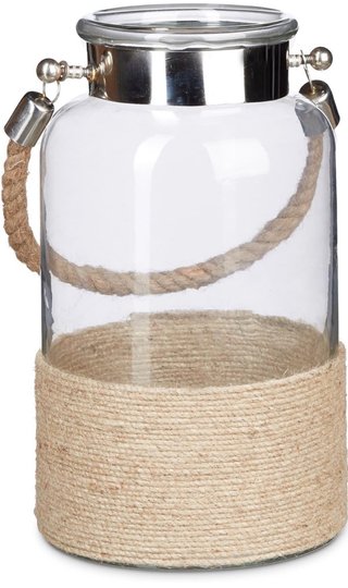 Farol portavelas nórdico cristal y cuerda