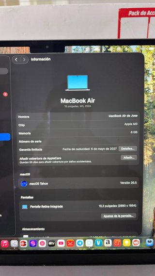 MacBook Air 15" M3 (8GB/256GB)|FACTURA Y GARANTÍA