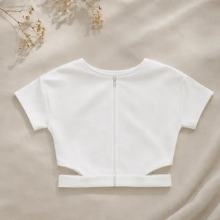 Top crop bianco cut out con zip