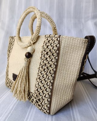 Bolso bandolera rafia trenzada beige - Buen estado