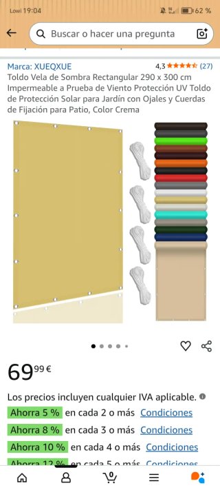 Toldo Vela Rectangular XUEQXUE Beige