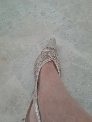 Elegantes zapatos de piel dorados y plateados