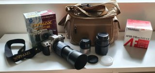 Conjunto Cámara, 3 Lentes y bolsa de transporte.