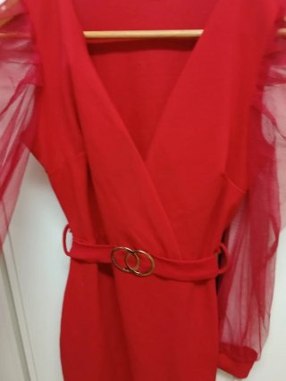 Vestido rojo fiesta manga tul talla S